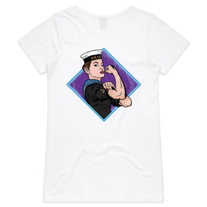 Navy Pinup Power - Womens V-Neck T-Shirt