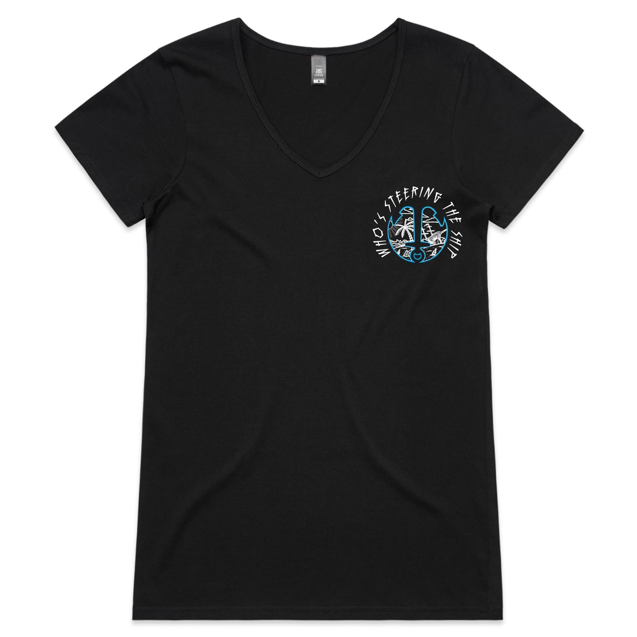 Navy Pinup Power - Womens V-Neck T-Shirt